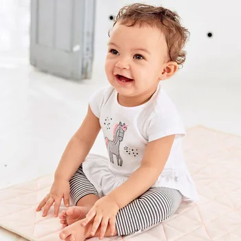 Česanej Bavlny 2021 Letné Baby Girl Šaty Sady Deti Suit Infant Bebe Dievčatá Krátke Sleeve t-shirt Nohavice Legíny Oblečenie