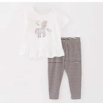 Česanej Bavlny 2021 Letné Baby Girl Šaty Sady Deti Suit Infant Bebe Dievčatá Krátke Sleeve t-shirt Nohavice Legíny Oblečenie