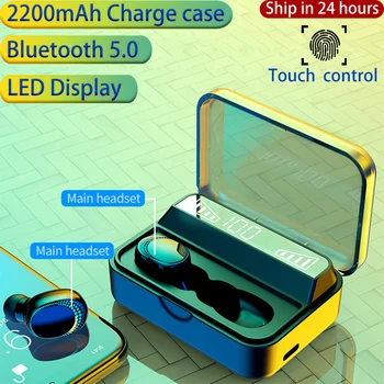 Nové 2020 Bezdrôtové Slúchadlá Bluetooth Slúchadlá Dotykové Ovládanie LED Displej 2200mAh Charge Box Sport Vodotesné Slúchadlá Slúchadlá