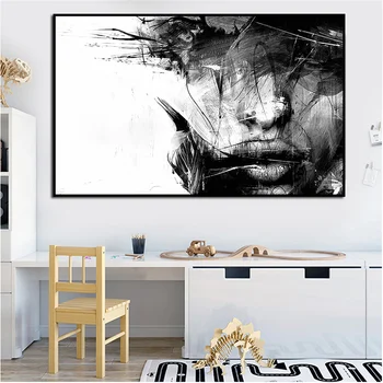 Čierne a Biele Abstraktné žena Plátno Maľovanie Cuadros Moderné Plagát a Tlač Art Fashion Stenu Obrázok Pre Obývacia Izba bez rámu