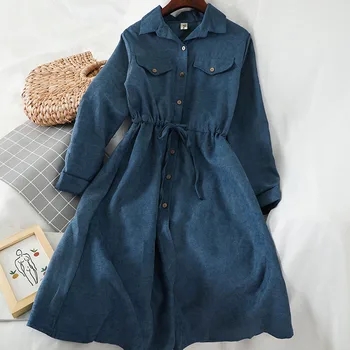 2021 Ženy Menčestrové Šaty Vintage Streetwear Svietidla Rukávy Midi Francúzske Romantické Šaty Jeseň Kórejský Dlhé Tričko Šaty