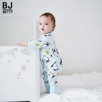 Novonarodené Dieťa, Chlapec, Oblečenie, Detská Romper Dlhý Rukáv Penguin Tlač Baby Girl Remienky Jumpsuit Pyžamo Detské Oblečenie Telo vyhovovali jeseň