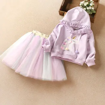 Mihkalev 2021 Baby Girl Jeseň Oblečenie Sady Hoodies Tričko +Sukne Deti Tylu Oblečenie Nastaviť Deti 2pieces Oblečenie Sady