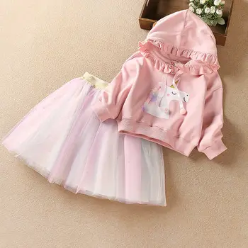 Mihkalev 2021 Baby Girl Jeseň Oblečenie Sady Hoodies Tričko +Sukne Deti Tylu Oblečenie Nastaviť Deti 2pieces Oblečenie Sady