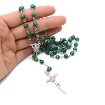 Prírodný kameň Katolíckej ruženec náhrdelník kríž náboženské predmety cirkvi dodávky Ježiš kríž dekorácie, Katolíckej Krista prívesok
