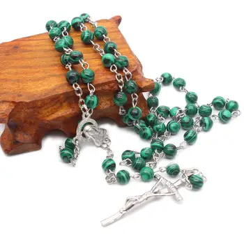 Prírodný kameň Katolíckej ruženec náhrdelník kríž náboženské predmety cirkvi dodávky Ježiš kríž dekorácie, Katolíckej Krista prívesok