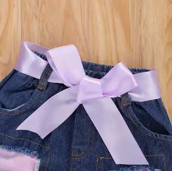 Móda Pre Deti, Dievčatá, Letné Oblečenie Nastaviť Tie-Dye Tlač Krátke Rukáv Top Otvor Denim Šortky Nastaviť Deti Oblečenie