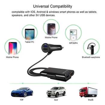 4 Port USB Nabíjačka do Auta Rýchle Nabíjanie 3.0 Auto Nabíjačku S 1,7 M Kábel Pre Tablety, Smartphone Pre iPhone XR QC 3.0 Rozšírenie USB HUB