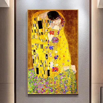 Klasické Umelec Gustav Klimt kiss Abstraktné olejomaľba na Plátno, Tlač Plagátu Moderného Umenia obrazov na Stenu Pre Obývacia Izba Cuadros