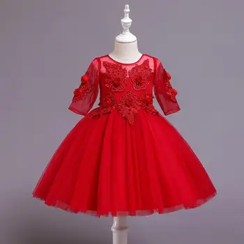 Vianočné 2020 nové Šaty pre dievčatá kvet čipky detský kostým na deti červené biele Party šaty 2-10 rokov