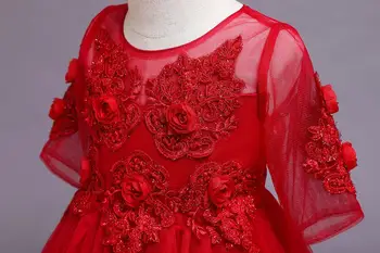 Vianočné 2020 nové Šaty pre dievčatá kvet čipky detský kostým na deti červené biele Party šaty 2-10 rokov