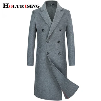 Holyrising Ručne šité Mužov obojstranné super long double-breasted vlny kabát manteau homme zimný kabát mužov 19040-5