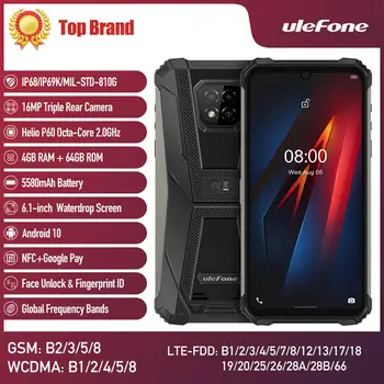 Ulefone Brnenie 8 4GB+64GB Play Store Smartphone Robustný Mobilný Telefón Heliograf P60 Octa-core 2.4 G/5G WiFi 6.1 palcov Android 10 Telefón