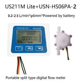 US211M Lite Prenosný Digitálny prietokomer s USN-HS06PA 6 mm vonkajší priemer hadice barb Prietoku Snímač Isentrol Technológie
