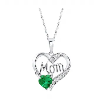 Matky Deň Šperky, Darčeky Simulované Emerald Mama Srdce Prívesok Náhrdelník Pamätník Šperky 14k Bieleho Zlata Nad