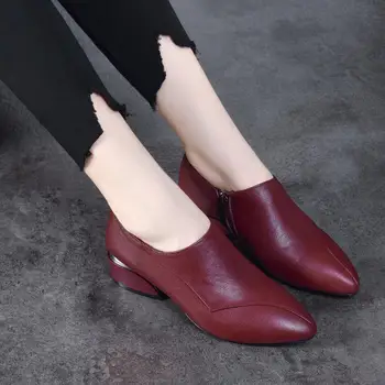Dámske topánky nový štýl reálnom kožené topánky na strane, zips ležérne topánky mäkkou podrážkou pohodlné non-slip jednej topánky