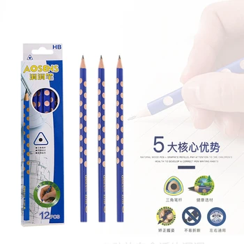 12pcs/box trojuholník dreva ceruzka deti vzdelávania ceruzka výklenku dizajn správne držanie tela ceruzka