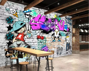 Beibehang Vlastnú tapetu Módny trend street art graffiti tehla Cafe Bar Restaurant maľovanie na pozadí steny 3d tapety