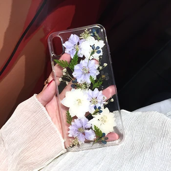 Skutočné Stlačené Sušené Kvety Telefón puzdro Pre iPhone X XS Max XR 6 6 7 8 Plus 11 Pro Max SE Prípade Mäkké Jasné, Kvetinové Kryt