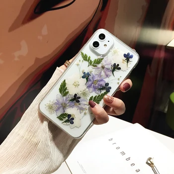 Skutočné Stlačené Sušené Kvety Telefón puzdro Pre iPhone X XS Max XR 6 6 7 8 Plus 11 Pro Max SE Prípade Mäkké Jasné, Kvetinové Kryt