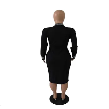 2020 Jar Afriky Oblečenie Pre Ženy Black Bodycon Šaty Diamond Sequin S Dlhým Rukávom Duté Večierok Klubu Mini Šaty Vestidos