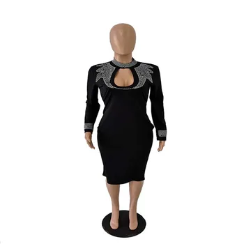 2020 Jar Afriky Oblečenie Pre Ženy Black Bodycon Šaty Diamond Sequin S Dlhým Rukávom Duté Večierok Klubu Mini Šaty Vestidos