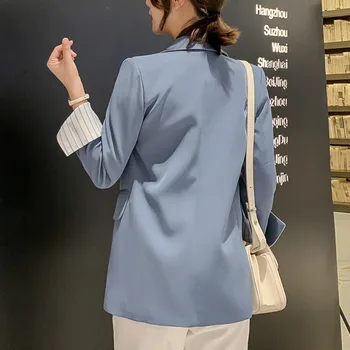 2020 Prameň Modré Sako Ženy Kórejský Štýl Bežné Elegantné Sako Singel Svojim Úradný Ladies Bunda