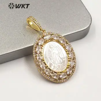 WT-MP142 náboženstvo prívesok prírodné shell prívesok panny Márie prívesok zlaté elektrolyticky pokrývajú s CZ spevnené náhrdelník s príveskom