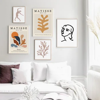 Moderné Abstraktné Siluetu Matisse Béžová Kvetinový Plagát Plátne, Obrazy Na Stenu Umenie Vytlačí Obrázok Interiéru Domov, Obývacia Izba Dekor