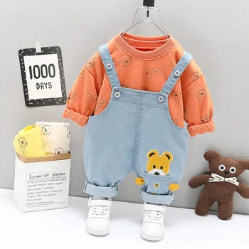 HYLKIDHUOSE Baby Chlapci, Dievčatá Oblečenie Sady 2021 Jar Batoľa Detská Ležérne Oblečenie Medveď T Shirt Trakmi, Deti detský Kostým