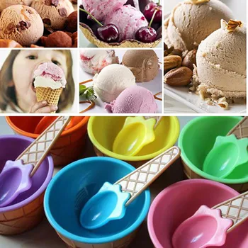 Detské Plastové Ice Cream Miska Lyžica Set Odolné ICE Cream POHÁR Pre Deti, Páry Vane Darčeky Krásne Dezert Misy u70602