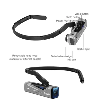 Hlava-Cam videokamera nabíjateľná IP65 nepremokavé dizajn auto funcus nositeľné video kamera 4K 60fps HD telo fotoaparátu nastaviteľné