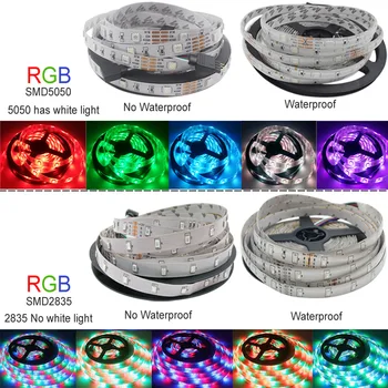 RGB LED Pás Svetla 5050 2835 DC12V Neon Páse s nástrojmi Nepremokavé Flexibilné LED Pásky 60LEDs/m 5M 12V LED Pás pre Domáce Dekorácie