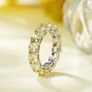 Knobspin Luxusné 925 Sterling Silver Žltá Snubné Prstene Pre Ženy 5*5 mm Vysokým počtom atómov Uhlíka Diamant Strany Jemné Šperky Darček
