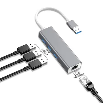 USB Hub, RJ45 10/100Mbps Typu-C 3 Porty Ethernet Sieťová Karta LAN Adaptér Hub Converter pre Windows 7/8/10 Mac OS, Vista, Linux