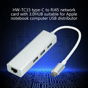 USB 3.1 USB-Typ C-C 10/100Mbps Gigabit Ethernet Rj45 Lan Adaptér s 3 USB 3.0 Network Karta pre MacBook