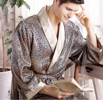Muži Domáce Oblečenie Nightgown Lete Satin Kimono Šaty Bežné Sleepwear Plus Veľkosť 3XL 4XL 5XL Tlač Zlato Domov Obliekanie, Župan