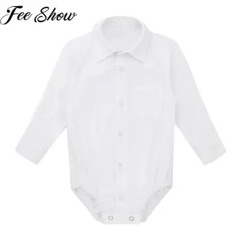 FEESHOW Gentleman Dieťa chlapčeka Formálne Tričko Biele Novorodenca Svadobné Party Šaty, Detské Long Sleeve Telo Jumpsuit Dieťa Remienky