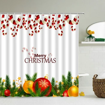 3d Veselé Vianoce Sprchové Závesy Nový Rok, Vianoce, Kúpeľňa Záclony Nepremokavé S Háčikmi Domáce Dekorácie Umývateľné Textílie