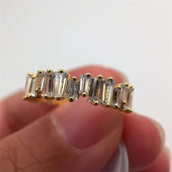 Minimalistický Nepravidelný Obdĺžnik Crystal Prstene Pre Ženy 925 Silver Rose Gold Color Stohovanie Krúžok Biely Zirkón Módne Šperky CZ