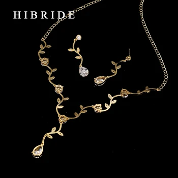 HIBRIDE Biela/Žltá/Rose Gold Farebné Kvetinové Šperky Sady Pre Ženy Svadbu s AAA Kubický Zirkón Zlatá Farba Šperky HJ0002