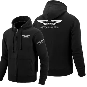 Zips Hoodies Aston Martin logo Vytlačené mikina s Kapucňou Fleece, Dlhý Rukáv Človeka zips Bunda, Mikina