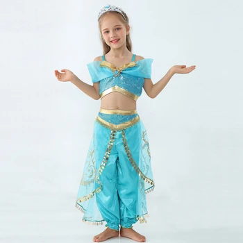 Dievčatá Dieťa Lete Princezná Jasmine Tanečné Šaty, Oblek Aladdin Halloween, Vianočné vystúpenie Kostým Top Sukne, Nohavice Dvoch dielna Sada