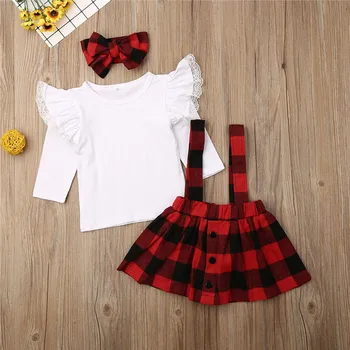 3ks Baby Dievčatá Oblečenie Sady 2020 Letné Tričko s Dlhým rukávom+Popruh Šaty+hlavový most Deti, detské Oblečenie Oblek