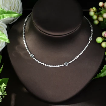 HIBRIDE Luxusné Módne Nové AAA Zirkónmi Okrúhleho Tvaru Nastavenie Svadobný Náhrdelník pre Ženy Šperky Bijoux Femme N-955