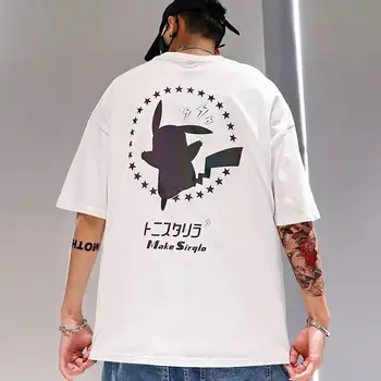 Reflexné Tričko Streetwear Muži Ženy Voľné Pár T-Shirt Čierna Japonsko Harajuku Tričko Lete High Street Krátky Rukáv Topy
