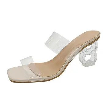 Transparentné PVC Sandále Ženy Jasné, Crystal Vysokým Podpätkom Bodce Sexy Čerpadlá Letné Topánky Típat Prst Zapatillas Mujer Casa