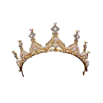 Barokový Zlatú Korunu Hlavový Most Dievčatá Ružové Tiara Svadobné Vlasové Doplnky Šperky, Svadobné Headpiece Nastaviť Hairband Korunná Princezná, Kráľovná
