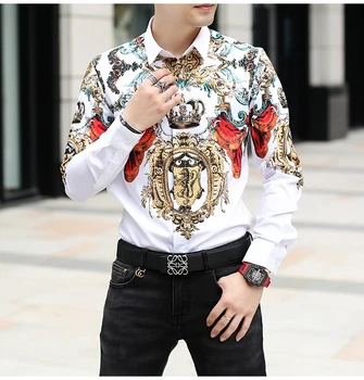 Úplne Luxusné Retro Košele pre Mužov Slim Fit Streetwear Oblečenie Tričko Dlhý Rukáv Business Bežné Sociálne Mužov Oblečenie Košieľka Homme