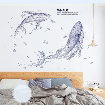Kreatívne Pár Geometrické Veľryba Nálepky na Steny v Obývacej Izbe Pozadí Domova Obtlačky DIY Vinyl Nástenné art PVC Plagáty
